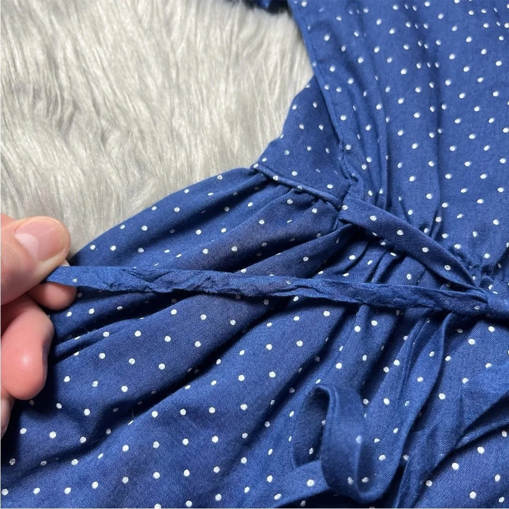 Vintage Winnie The Pooh Brand Toddler Girls Dress Navy White Polka Dot